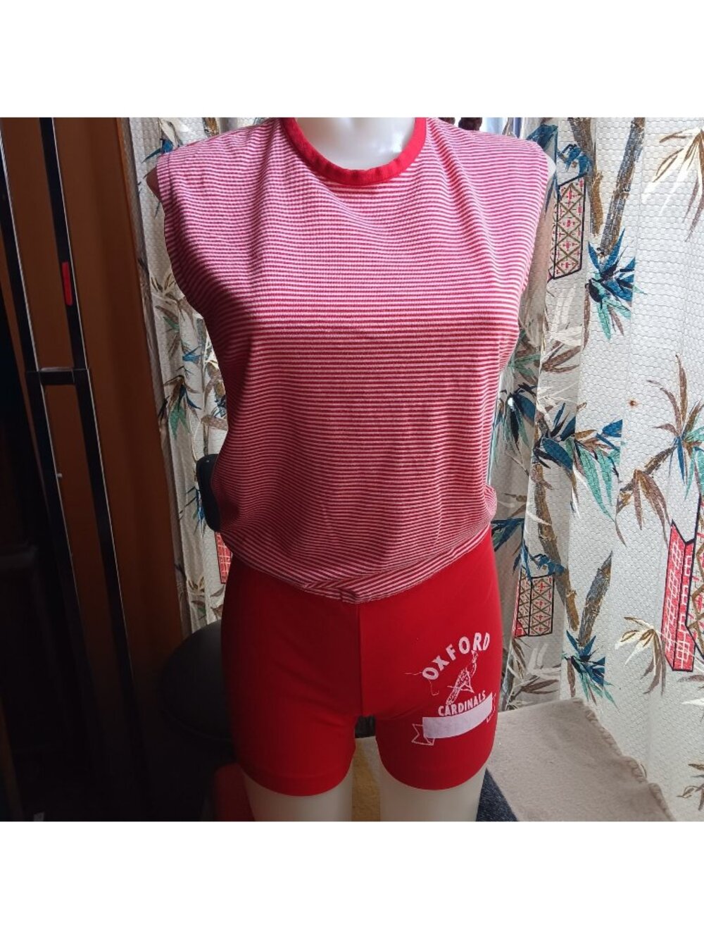 Vintage Medium 1960's Gym Class Uniform Romper Yale Gymwear Red Striped USA